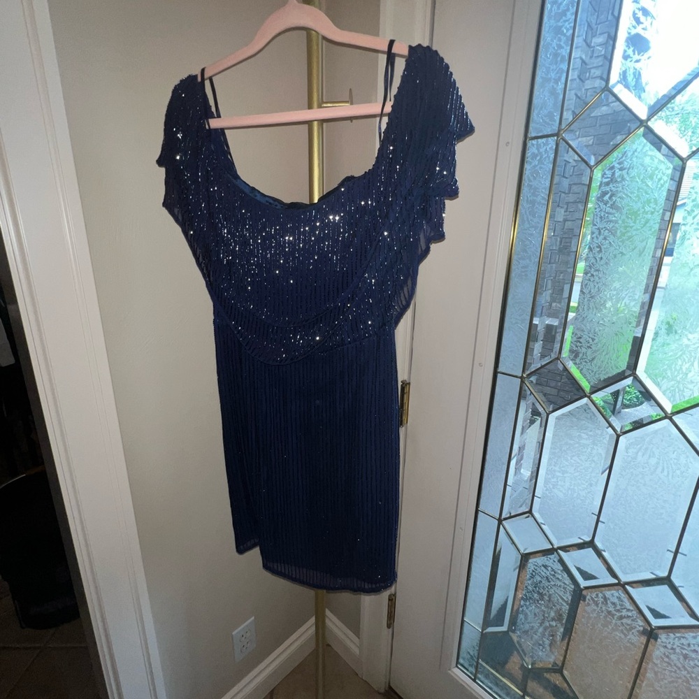 NWT Revolve PARKER BLACK LABEL Short Mini Hand Beaded Gown Size 4 Navy $498